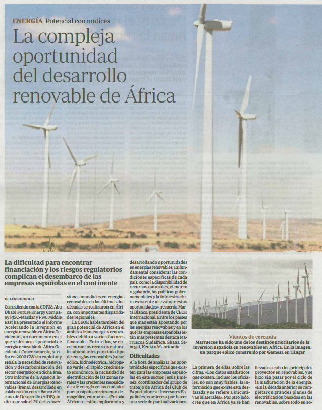 Jesús Jiménez talks about investments in Africa to ABC newspaper: ´The barrier for Spanish companies is to compete in financial instruments´.